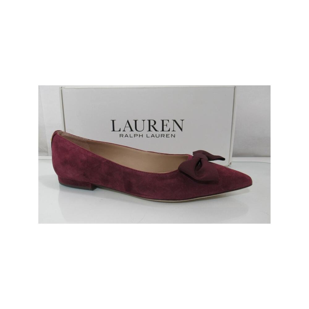 LAUREN Ralph Lauren Londyn Bow Ballet Flat Shoes Suede Red Burgundy Size 9